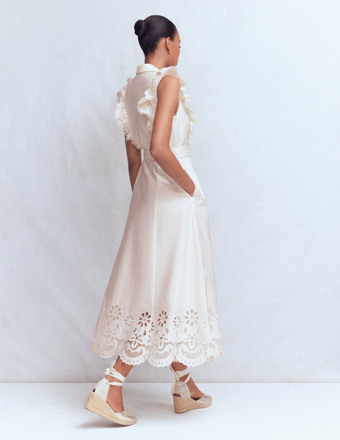 Ruffle Bodice Shirt Dress-White Broderie Trim / Boden Sale