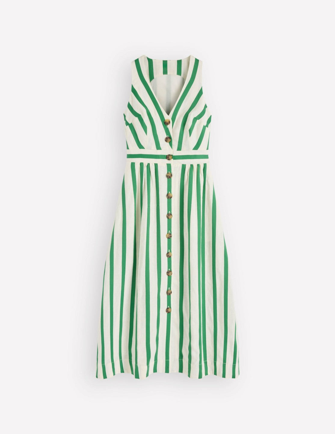 Catherine Button Linen Dress-Ivory and Green Satin Stripe / Boden Online