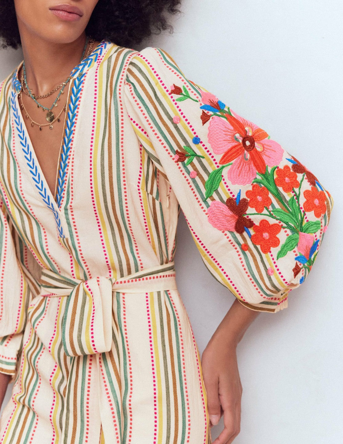 Octavia Cotton Dress-Multi Embroidery Stripe / Boden Outlet