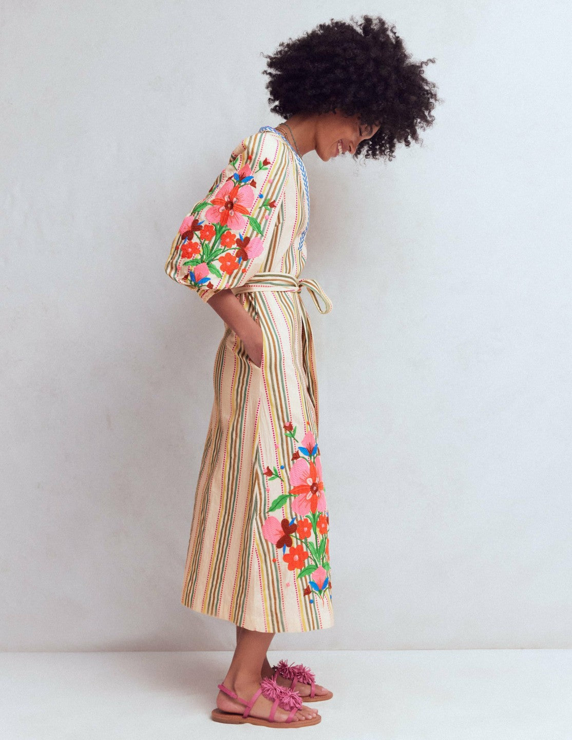 Octavia Cotton Dress-Multi Embroidery Stripe / Boden Outlet
