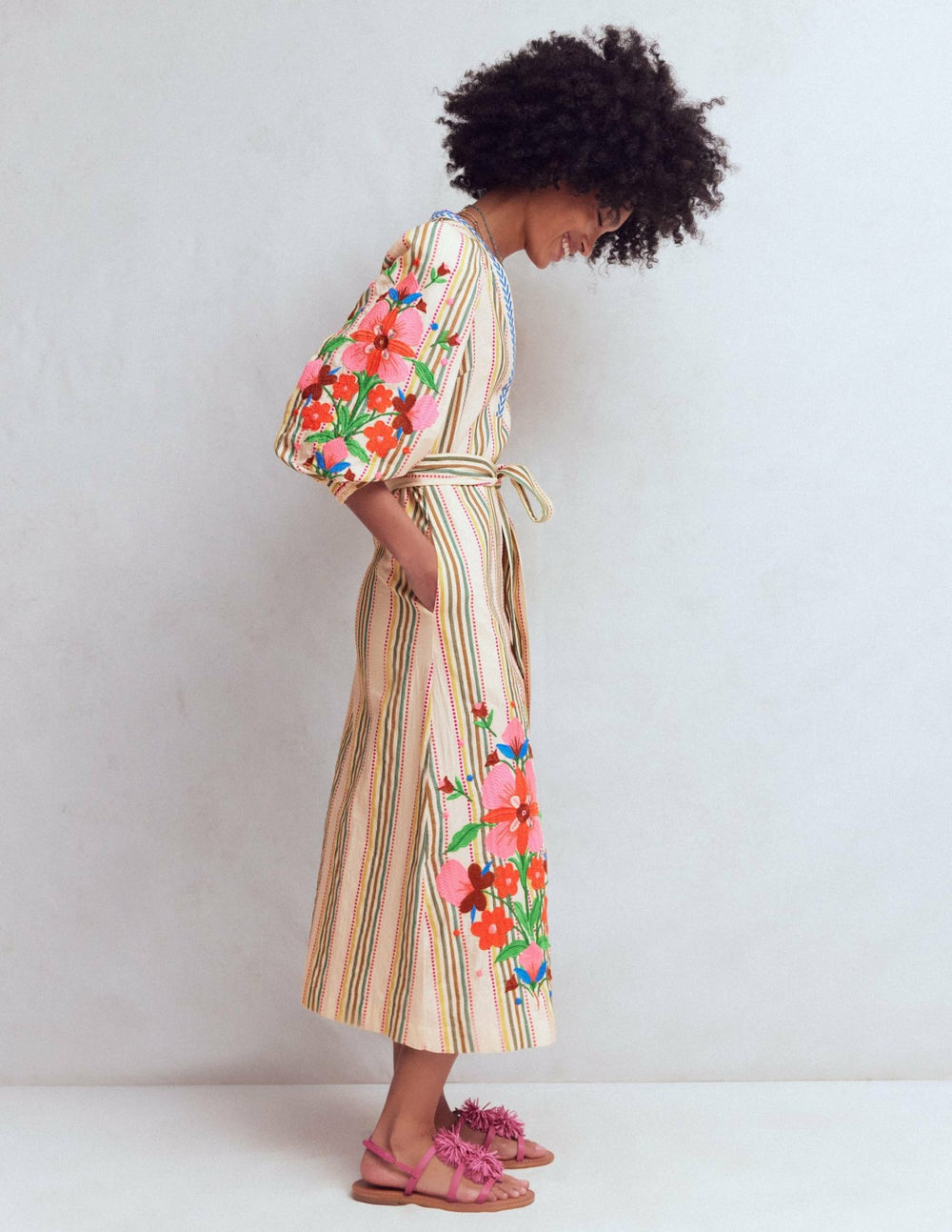 Octavia Cotton Dress-Multi Embroidery Stripe / Boden Outlet