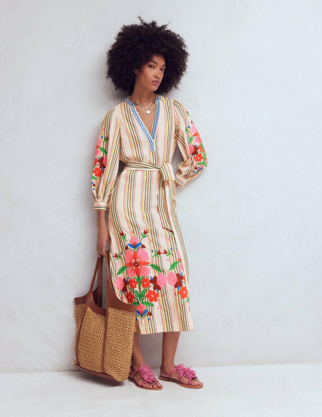 Octavia Cotton Dress-Multi Embroidery Stripe / Boden Outlet