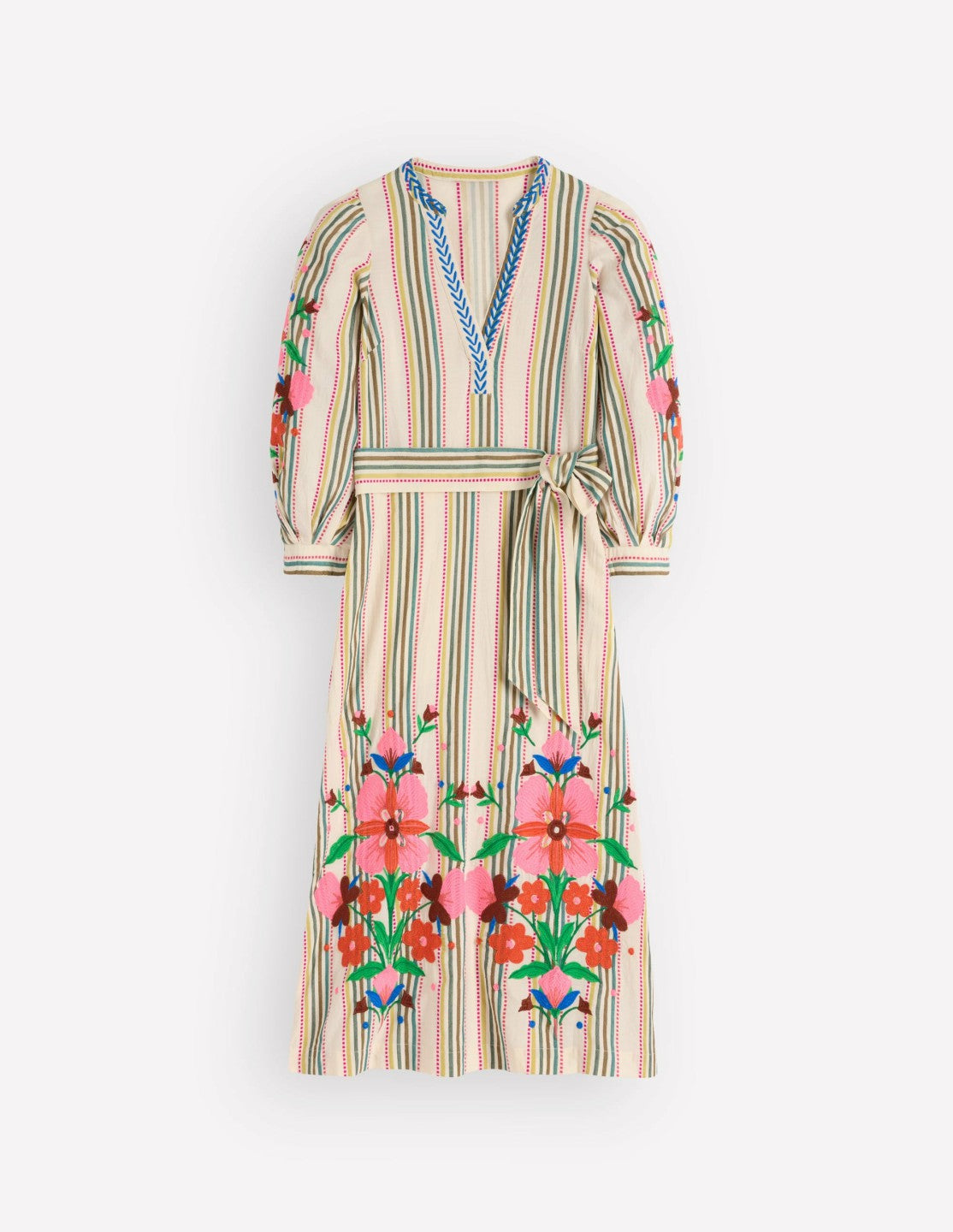 Octavia Cotton Dress-Multi Embroidery Stripe / Boden Outlet