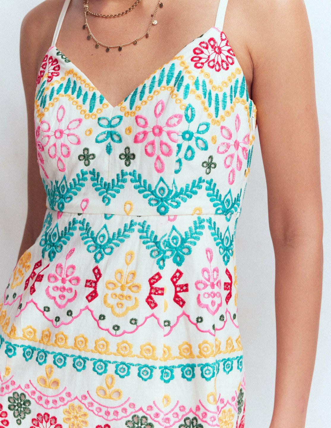 Empire Linen Broderie Dress-Multi Broderie / Boden Discount