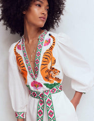 Octavia Linen Blend Dress-Tiger Embroidery / Boden On sale