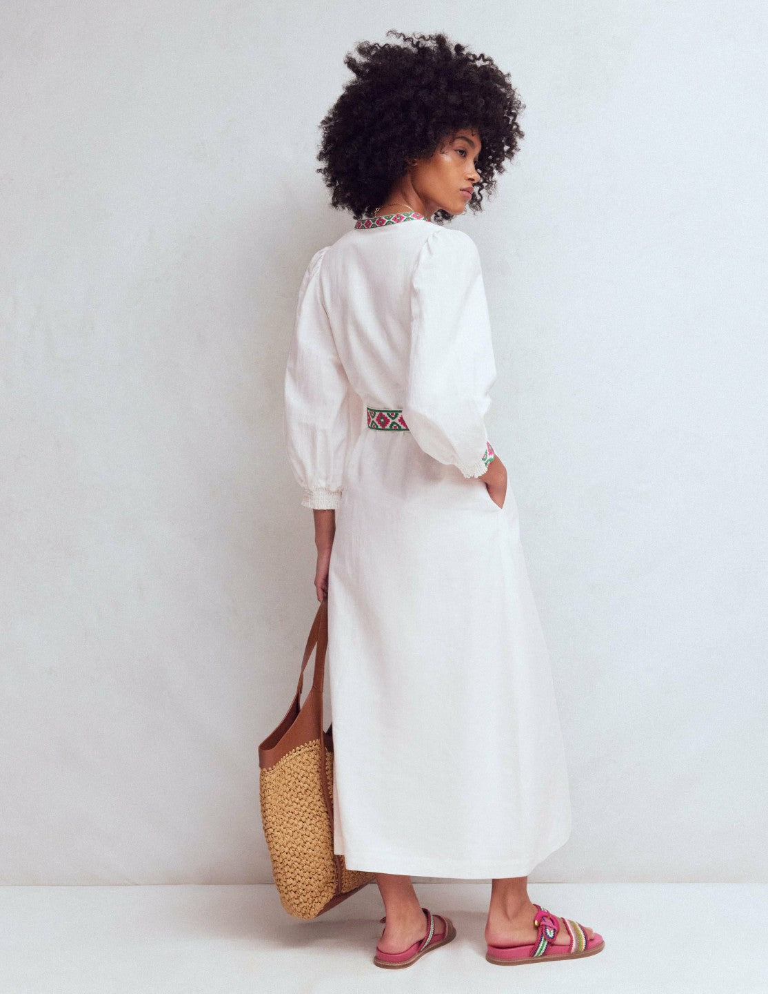 Octavia Linen Blend Dress-Tiger Embroidery / Boden On sale