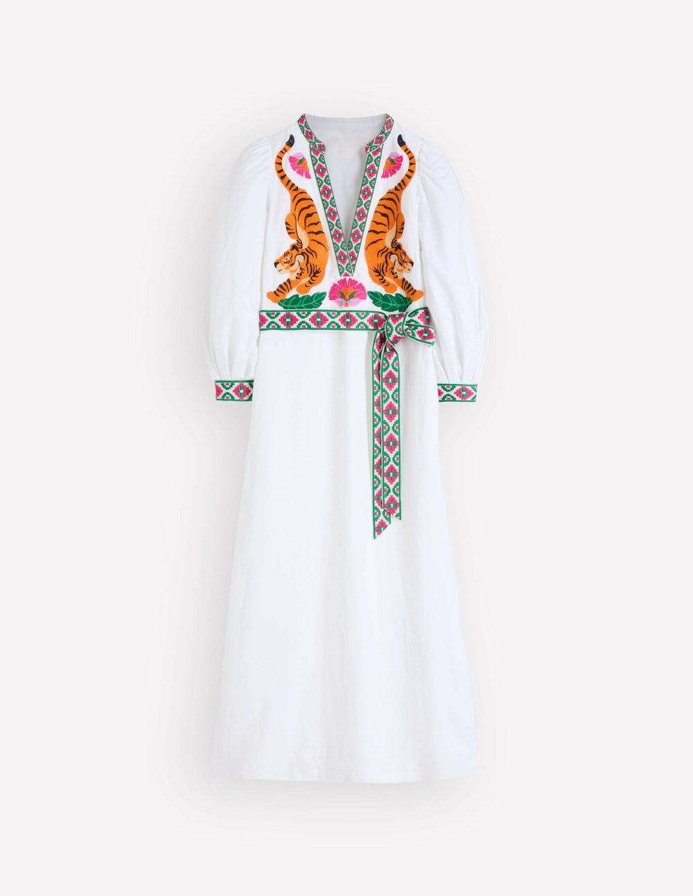 Octavia Linen Blend Dress-Tiger Embroidery / Boden On sale