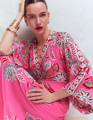 Nell Kimono Midi Jersey Dress-Pink, Blossom Elegance / Boden us