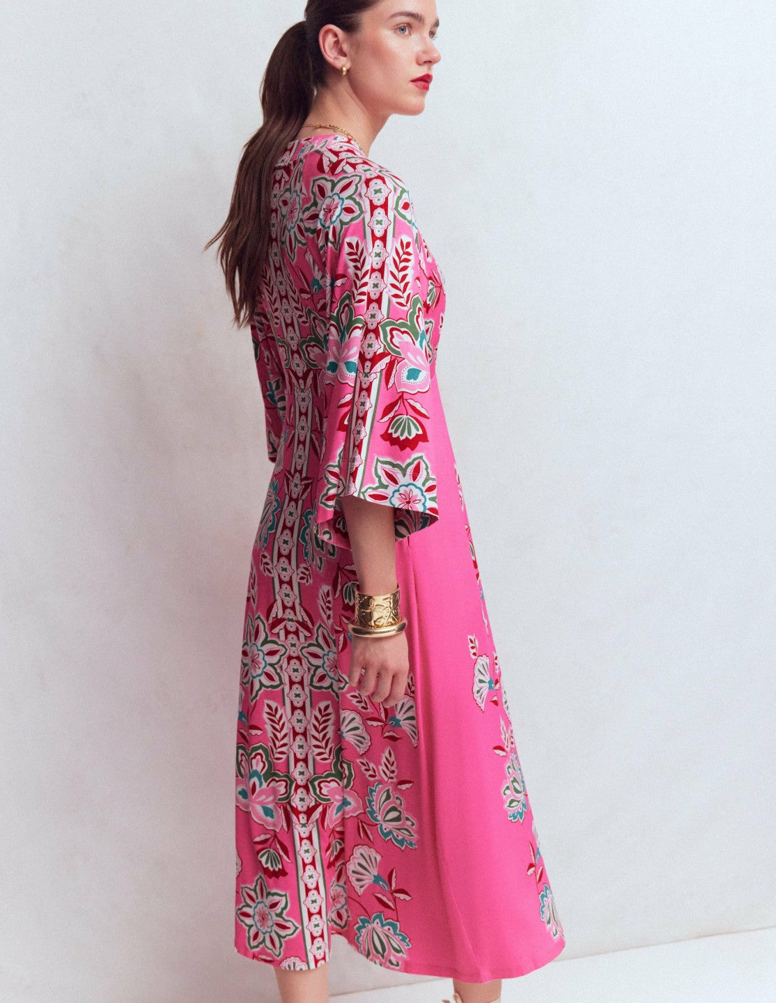 Nell Kimono Midi Jersey Dress-Pink, Blossom Elegance / Boden us