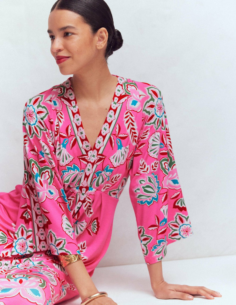 Nell Kimono Midi Jersey Dress-Pink, Blossom Elegance / Boden us
