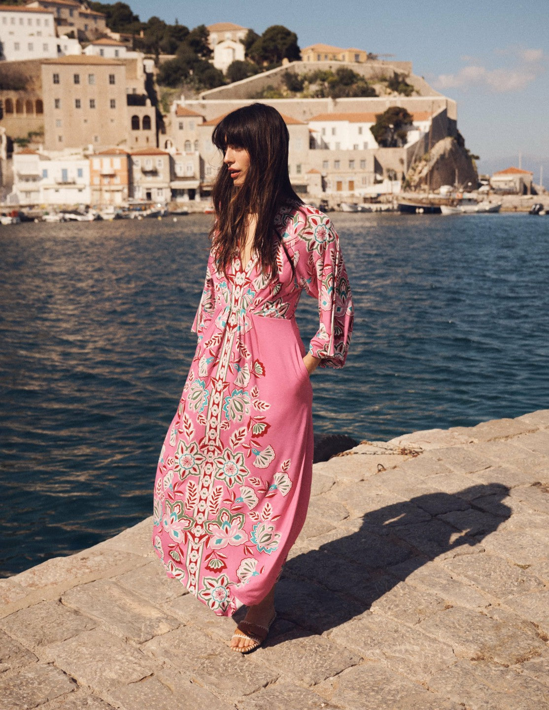 Nell Kimono Midi Jersey Dress-Pink, Blossom Elegance / Boden us