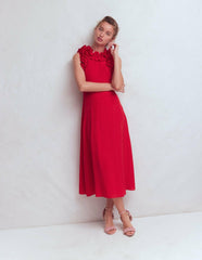 Ruffle Silk Midi Dress-Red / Boden Discount
