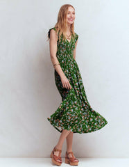 Smocked Jersey Midi Dress-Promenade Green, Bloom Scatter / Boden Sale