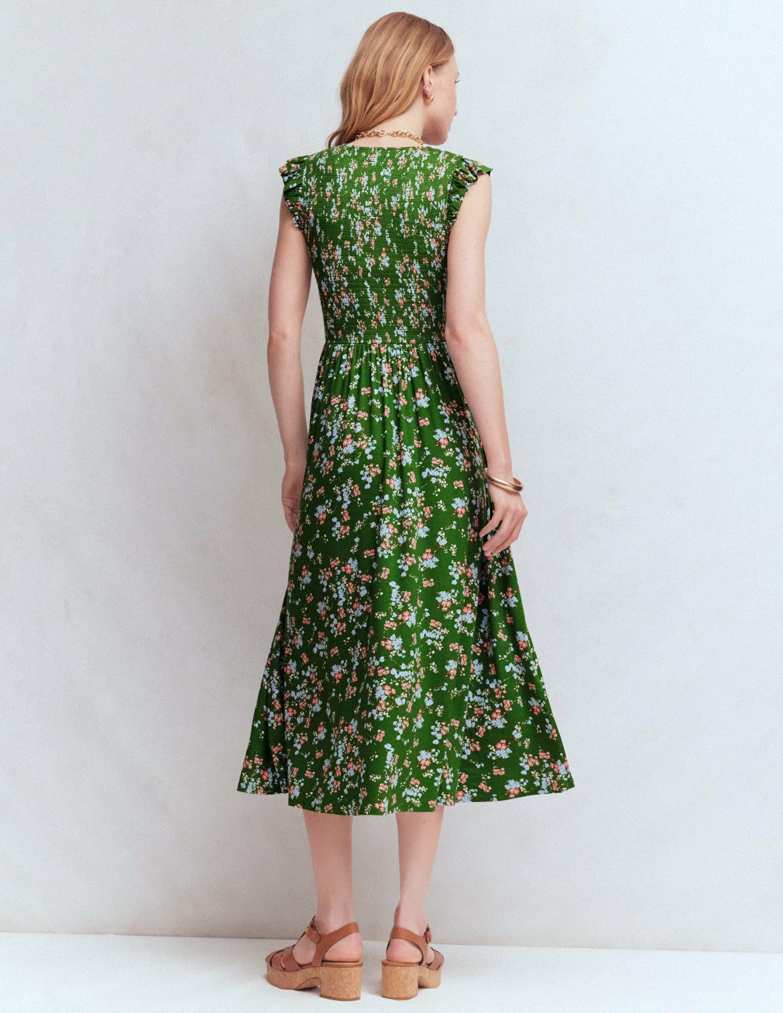 Smocked Jersey Midi Dress-Promenade Green, Bloom Scatter / Boden Sale