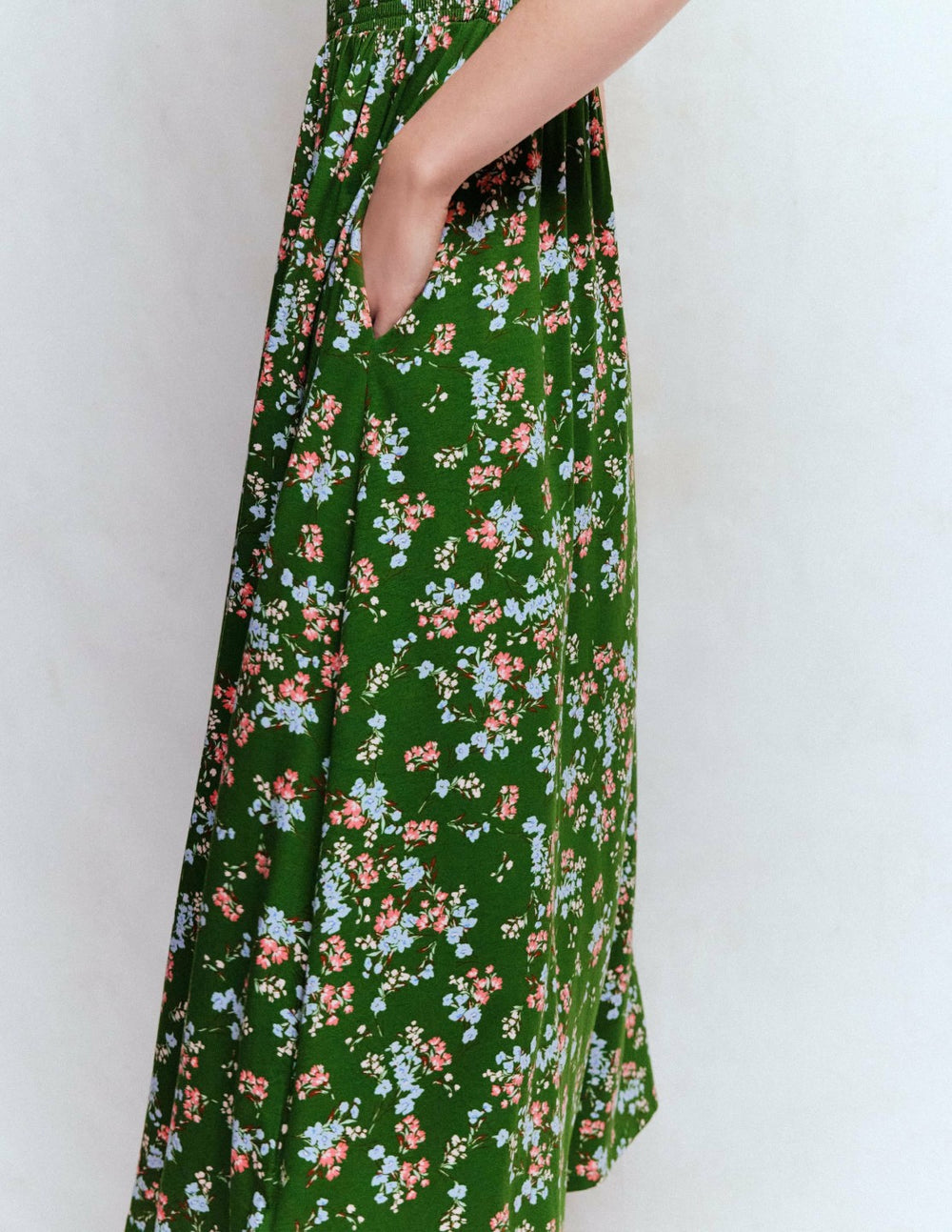 Smocked Jersey Midi Dress-Promenade Green, Bloom Scatter / Boden Sale