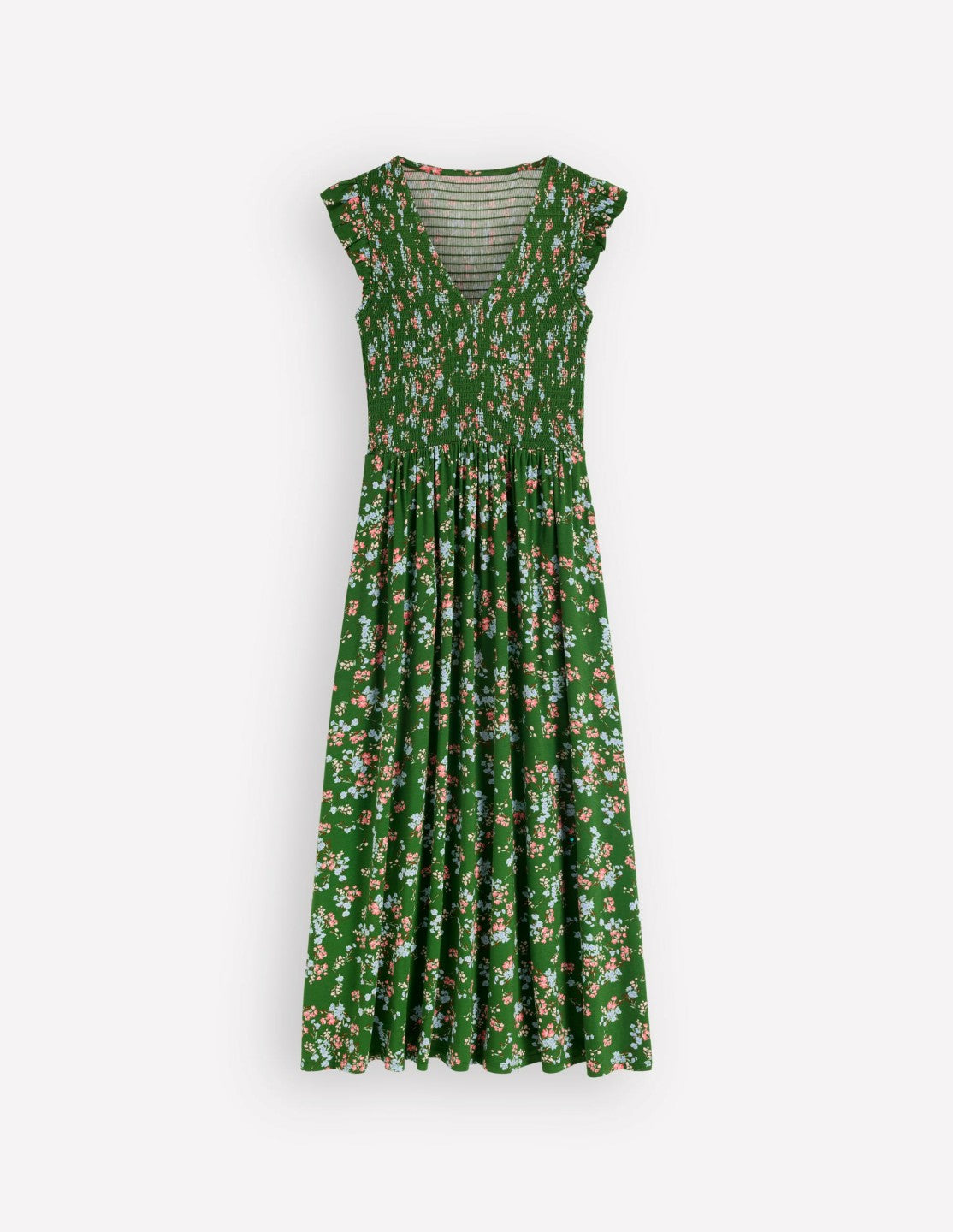 Smocked Jersey Midi Dress-Promenade Green, Bloom Scatter / Boden Sale