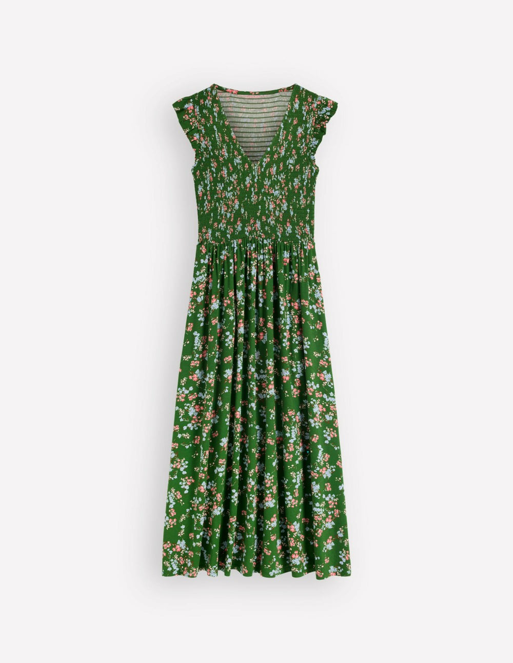 Smocked Jersey Midi Dress-Promenade Green, Bloom Scatter / Boden Sale