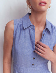 Erma Drop Waist Linen Dress-Chambray / Boden Online