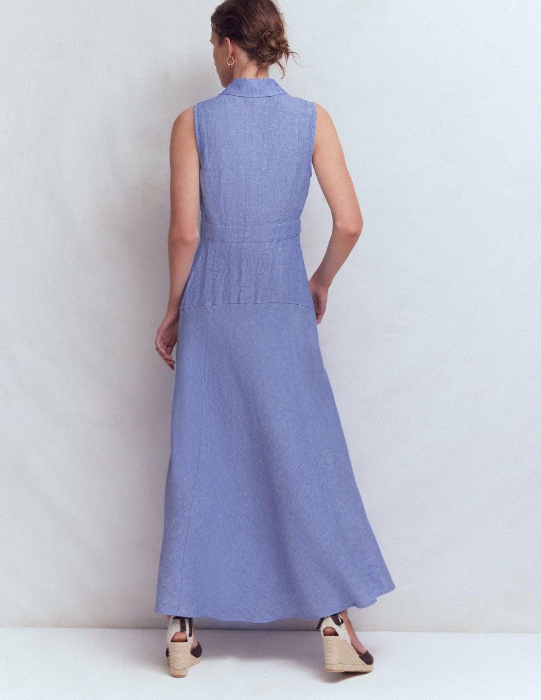 Erma Drop Waist Linen Dress-Chambray / Boden Online