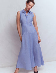 Erma Drop Waist Linen Dress-Chambray / Boden Online