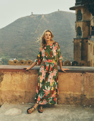 Imelda Kimono Jersey Dress-Olive, Tropical Safari / Boden On sale