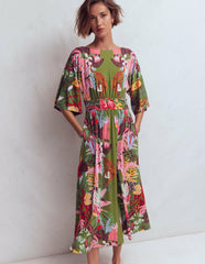 Imelda Kimono Jersey Dress-Olive, Tropical Safari / Boden On sale