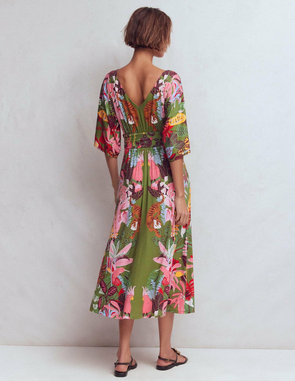 Imelda Kimono Jersey Dress-Olive, Tropical Safari / Boden On sale
