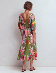 Imelda Kimono Jersey Dress-Olive, Tropical Safari / Boden On sale