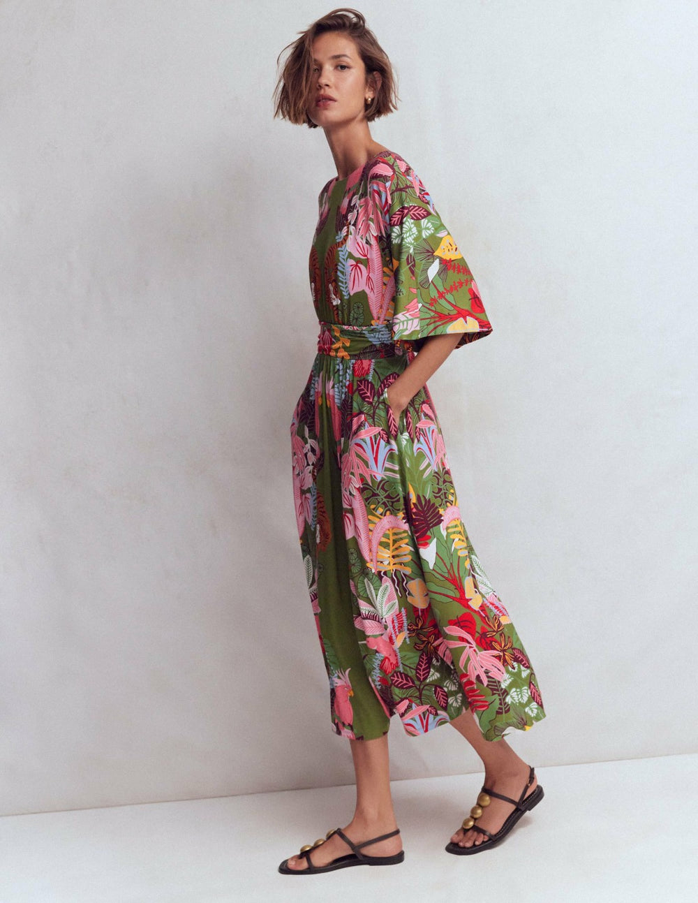 Imelda Kimono Jersey Dress-Olive, Tropical Safari / Boden On sale
