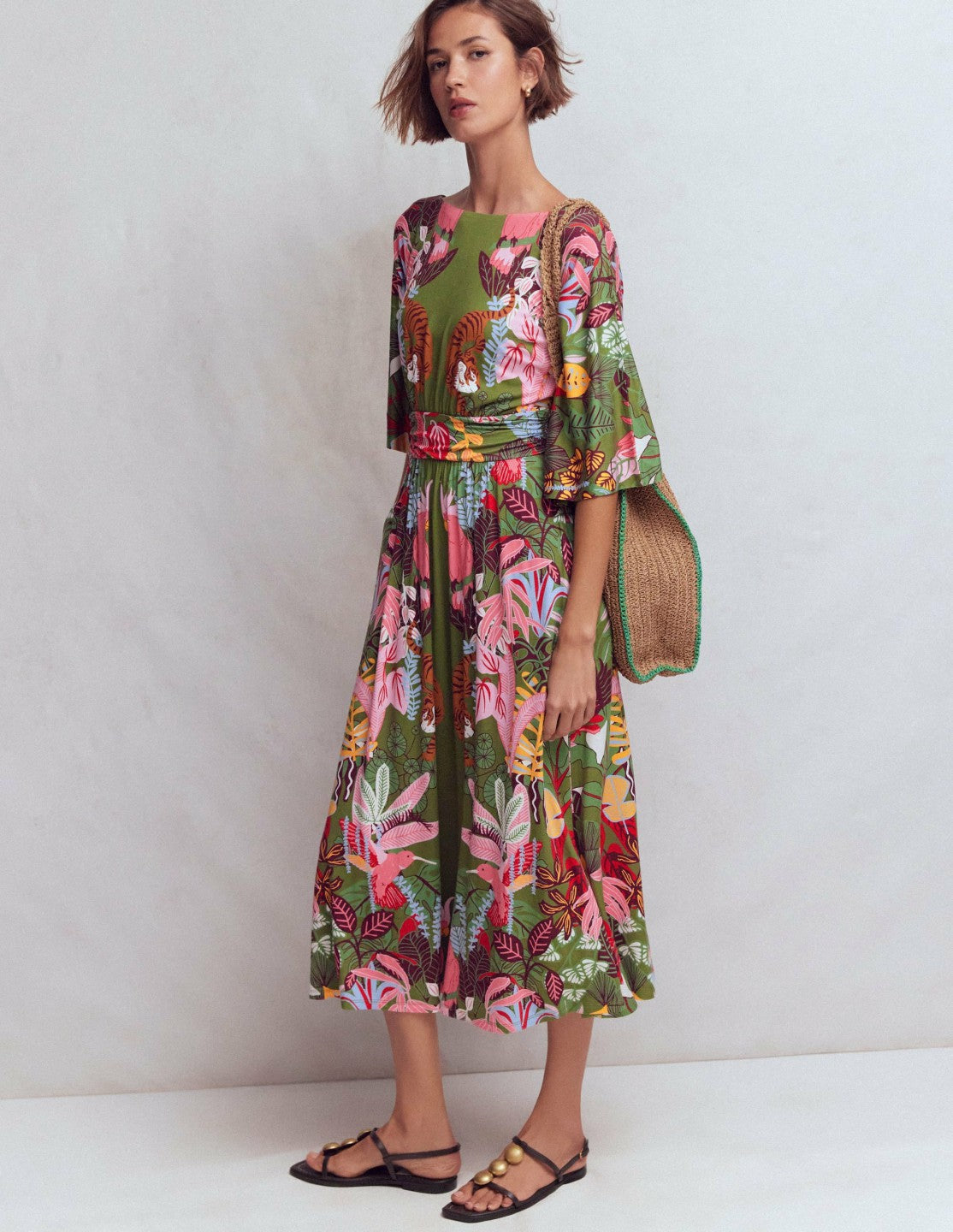 Imelda Kimono Jersey Dress-Olive, Tropical Safari / Boden On sale