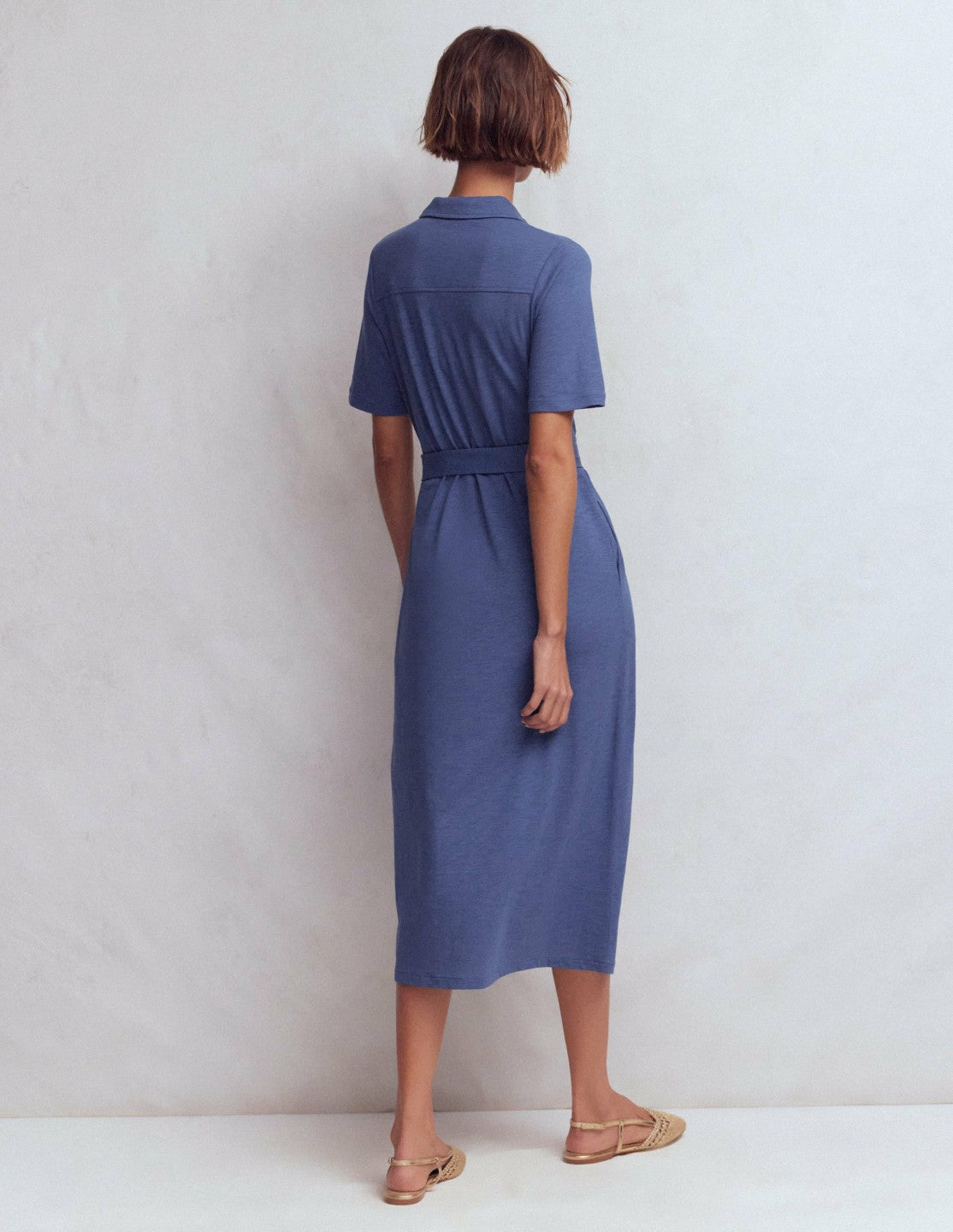 Mavis Midi Jersey Shirt Dress-Denim Blue / Boden