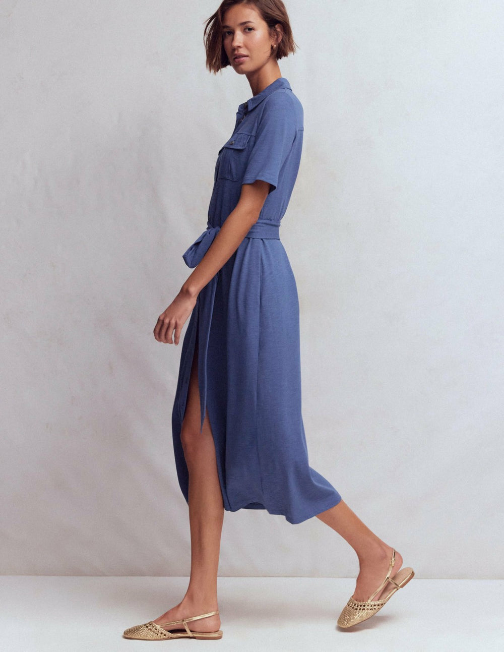 Mavis Midi Jersey Shirt Dress-Denim Blue / Boden