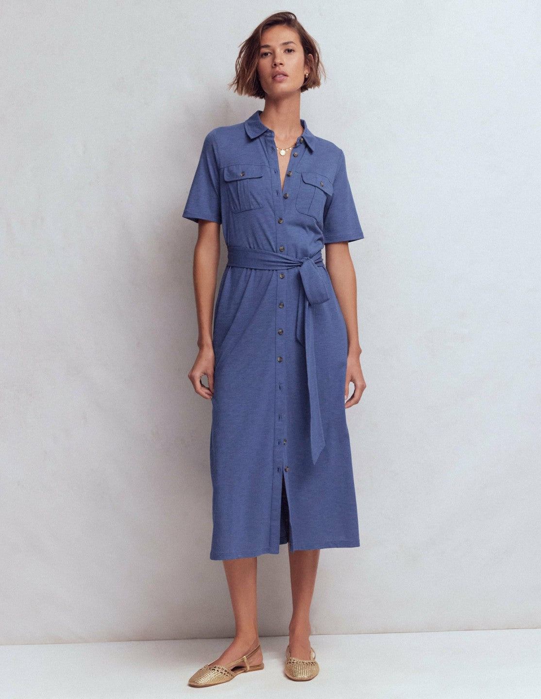 Mavis Midi Jersey Shirt Dress-Denim Blue / Boden