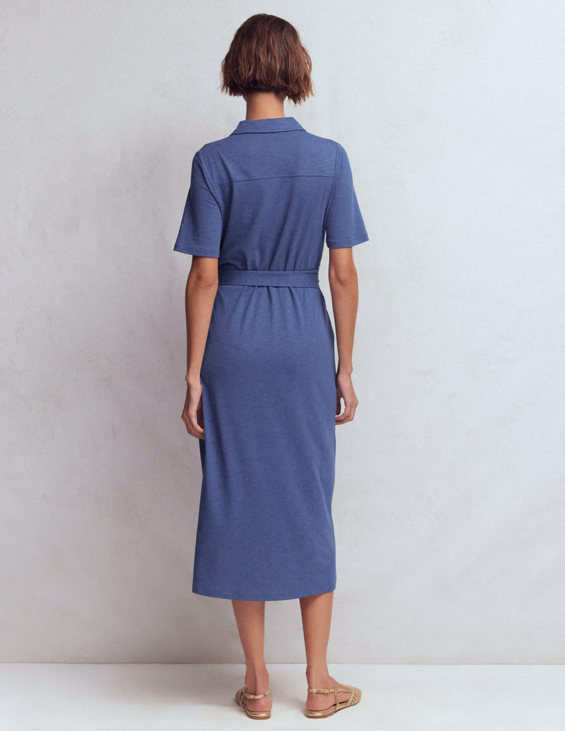 Mavis Midi Jersey Shirt Dress-Denim Blue / Boden