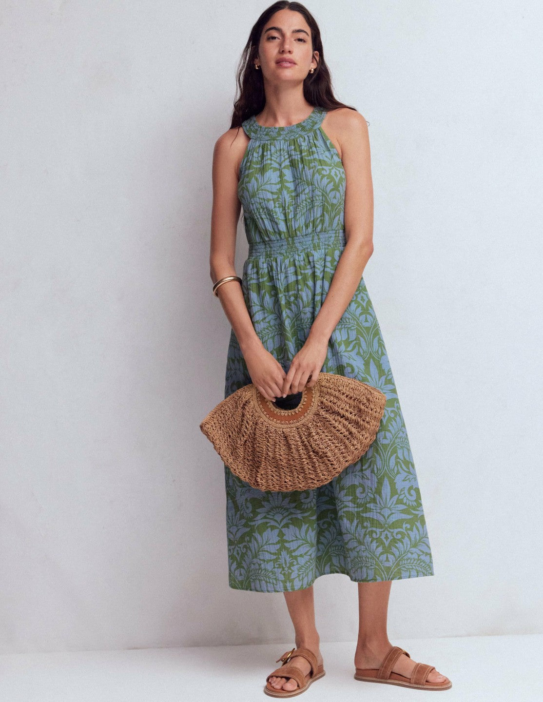 Daphne Double Cloth Dress-Green Ornamental Foliage / Boden Sale