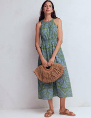 Daphne Double Cloth Dress-Green Ornamental Foliage / Boden Sale