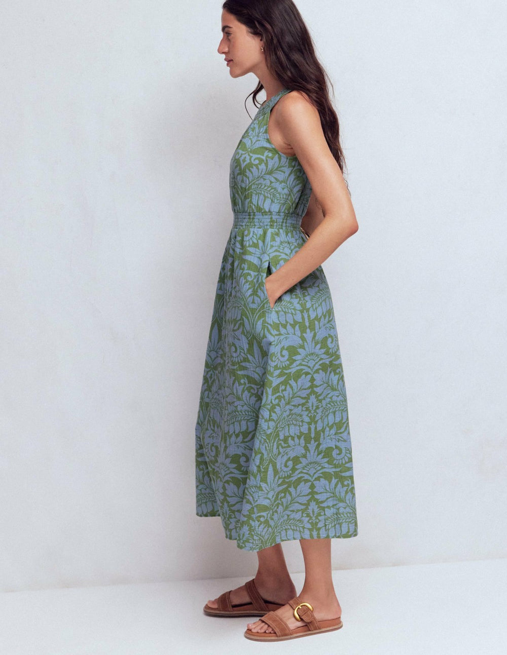 Daphne Double Cloth Dress-Green Ornamental Foliage / Boden Sale