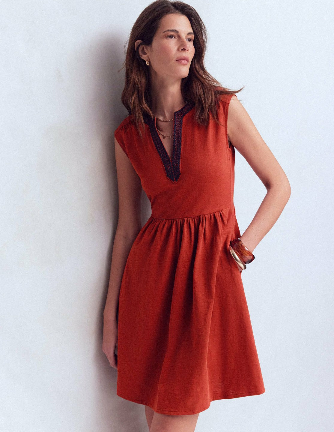 May Jersey Short Dress-Burnt Orange / Boden Online
