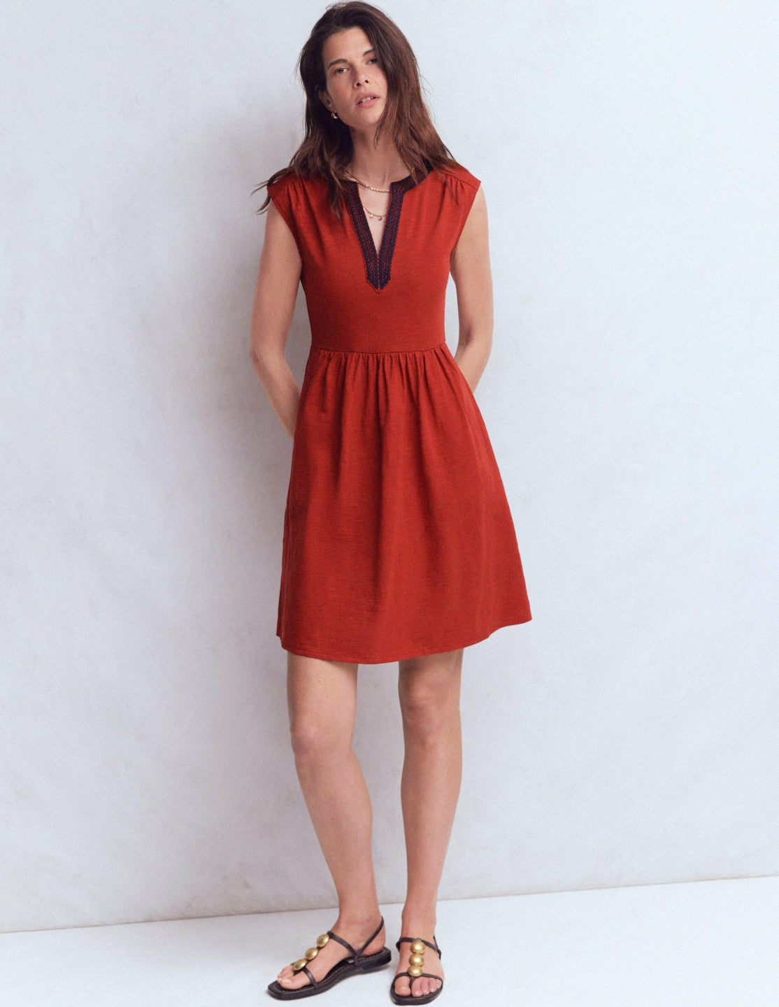 May Jersey Short Dress-Burnt Orange / Boden Online