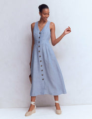 Catherine Button Linen Dress-Chambray / Boden Discount