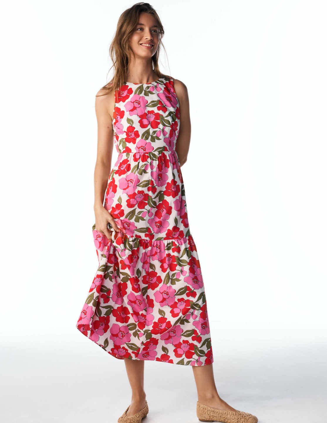 Sleeveless Poplin Dress-Pink Radiant Bloom / Boden Discount