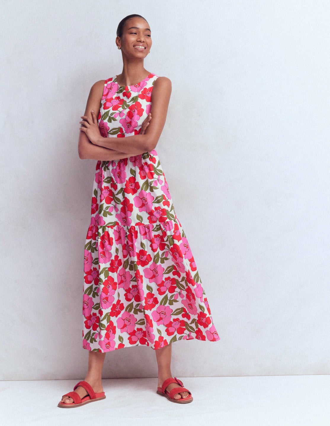 Sleeveless Poplin Dress-Pink Radiant Bloom / Boden Discount