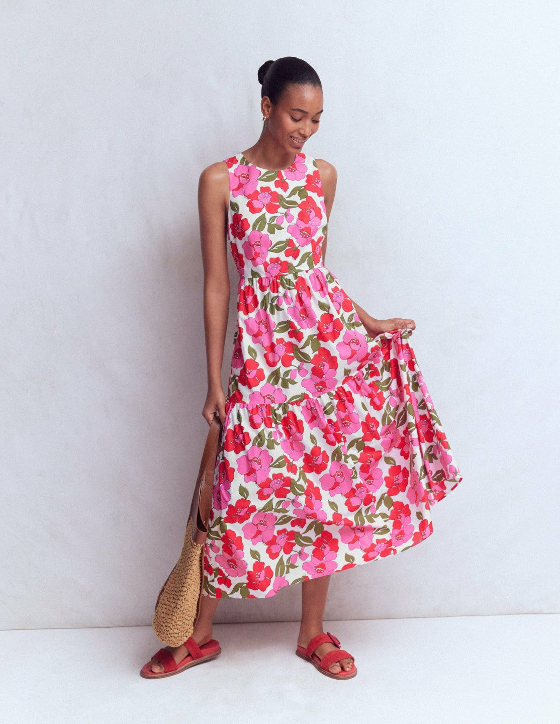 Sleeveless Poplin Dress-Pink Radiant Bloom / Boden Discount