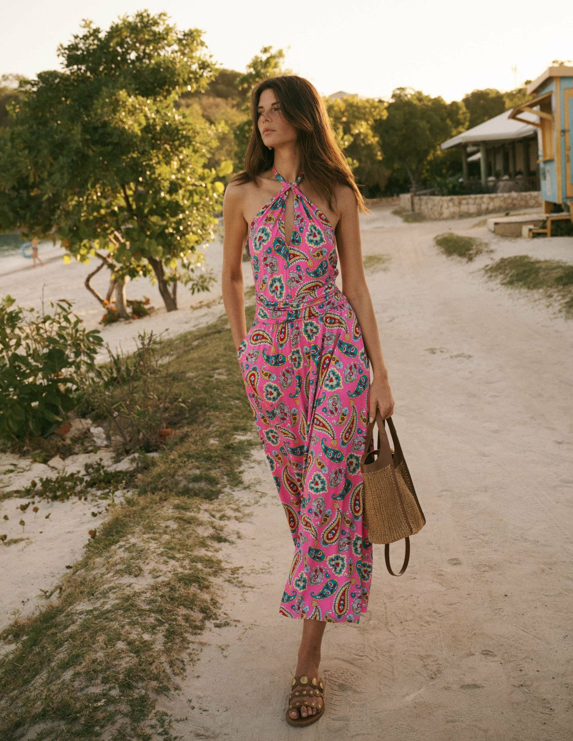 Sydney Twist Neck Jersey Dress-Pink Paisley / Boden On sale