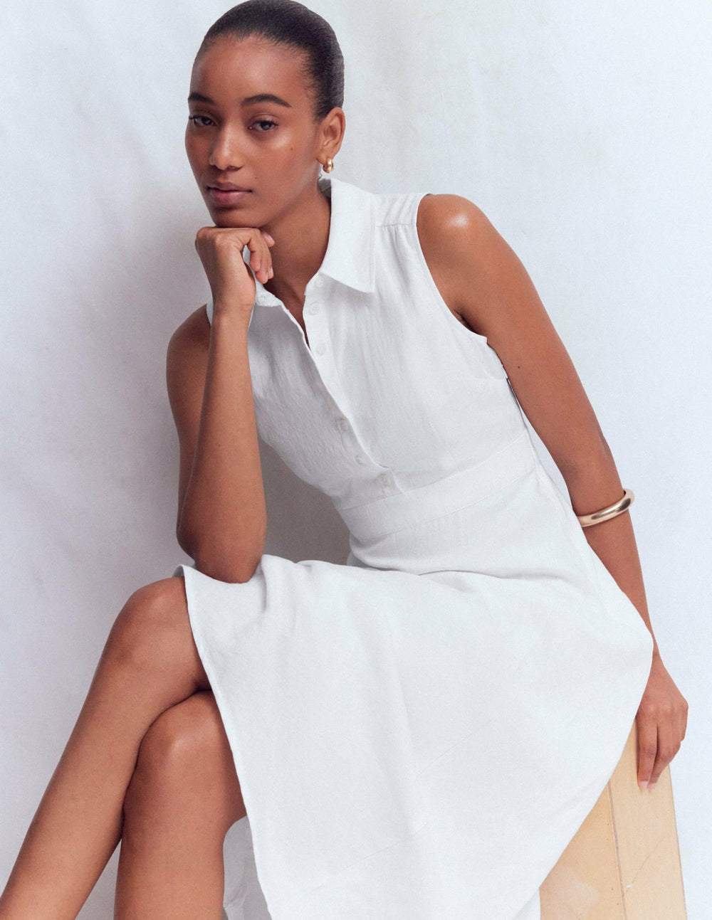 Erma Drop Waist Linen Dress-White / Boden us