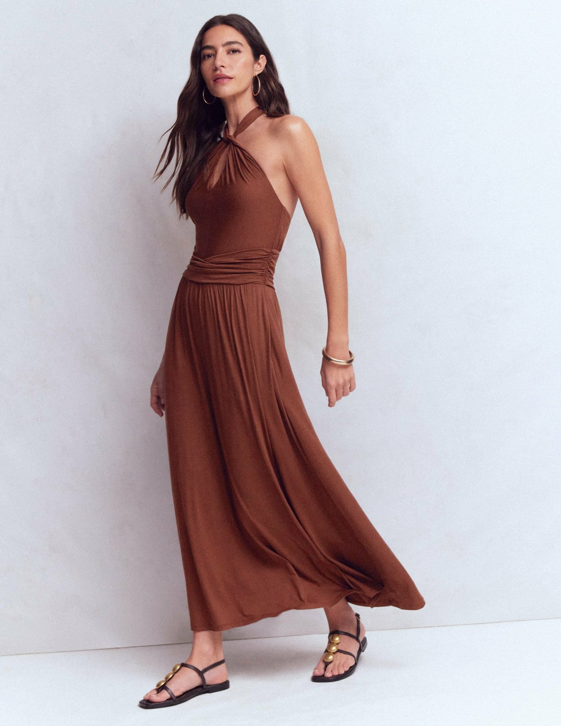 Sydney Twist Neck Jersey Dress-Roasted Brown / Boden