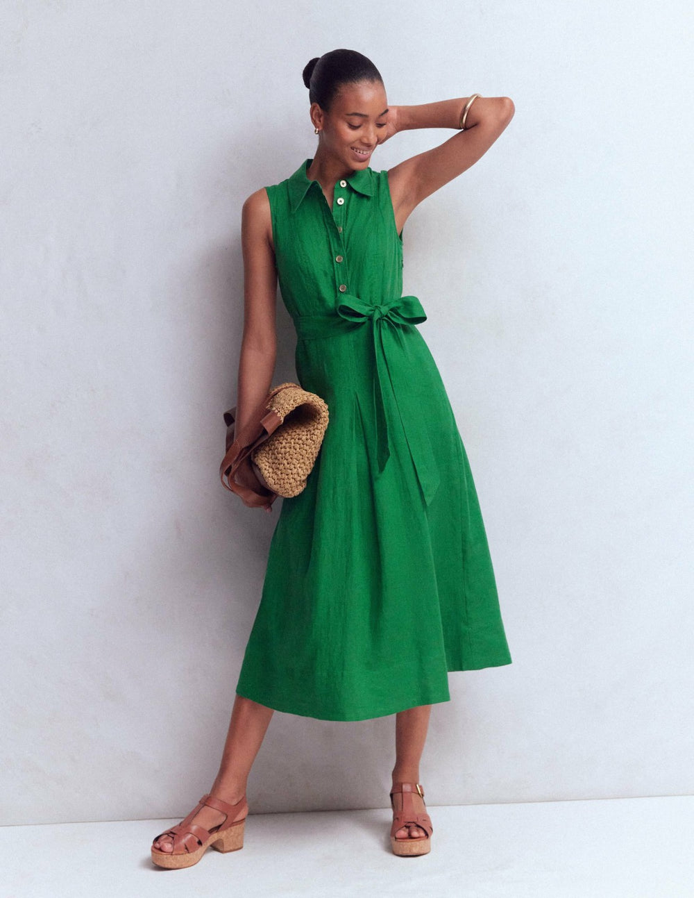 Belinda Linen Shirt Dress-Fresh Green / Boden Sale
