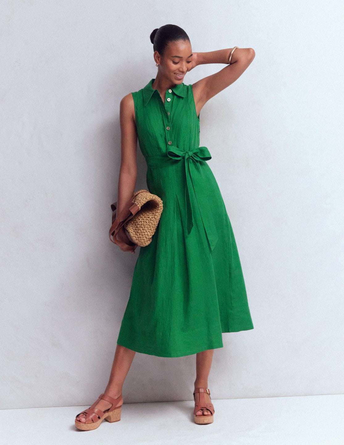 Belinda Linen Shirt Dress-Fresh Green / Boden Sale