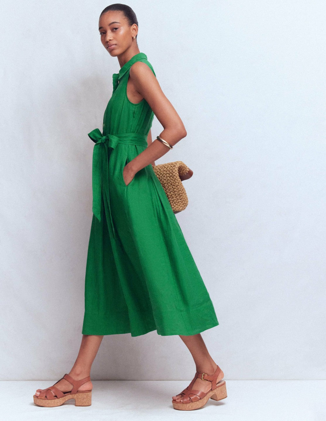 Belinda Linen Shirt Dress-Fresh Green / Boden Sale