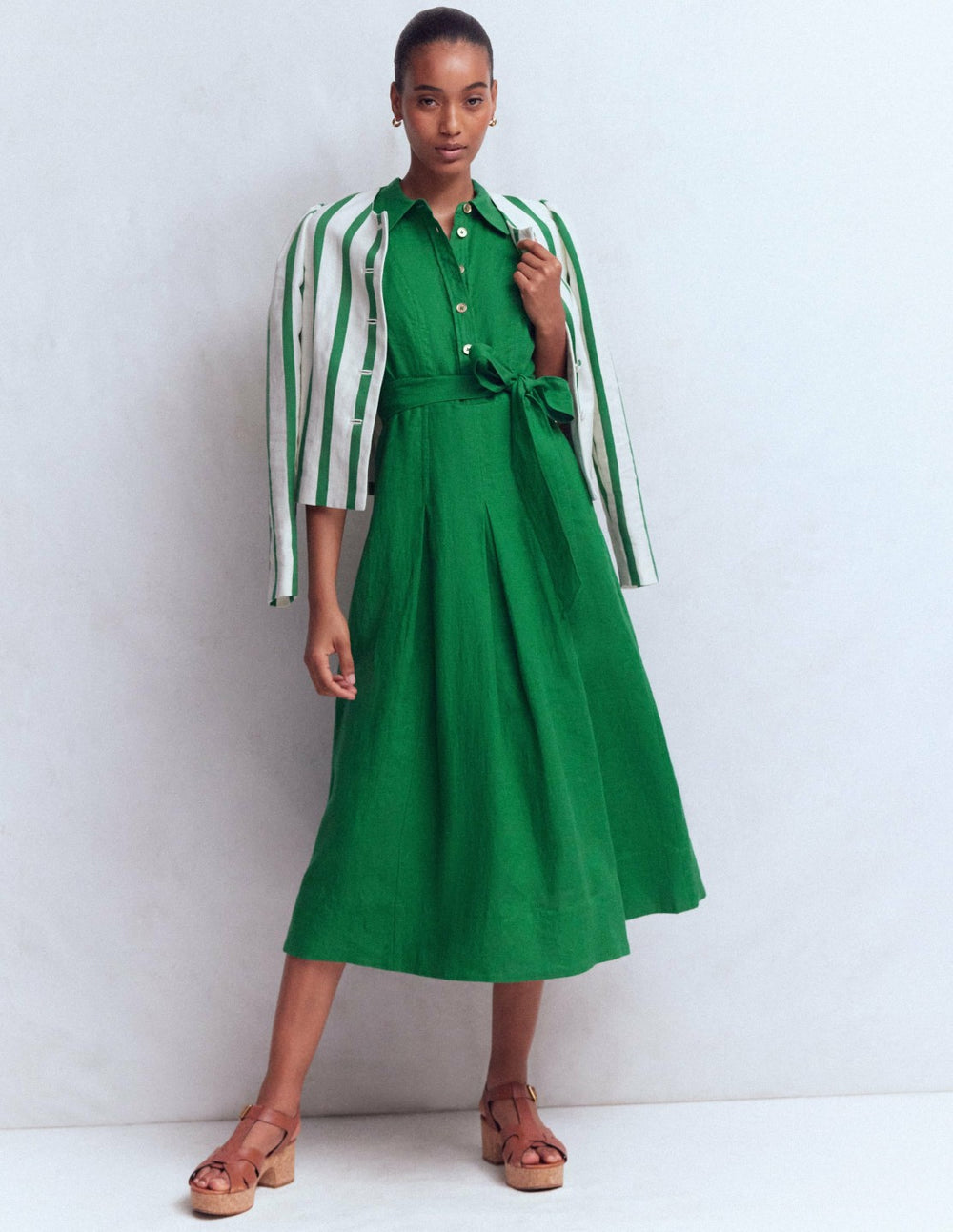 Belinda Linen Shirt Dress-Fresh Green / Boden Sale